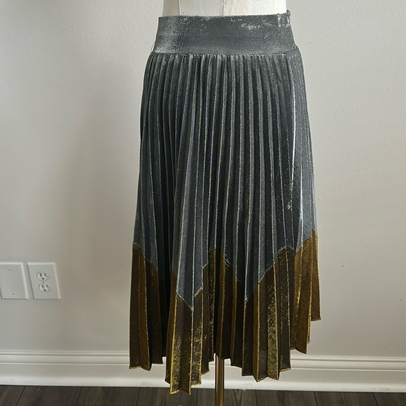 ANTHROPOLOGIE HD IN PARIS Women’s‎ Metallic Pleated Glam Rock Night Out Skirt XS - Picture 1 of 11